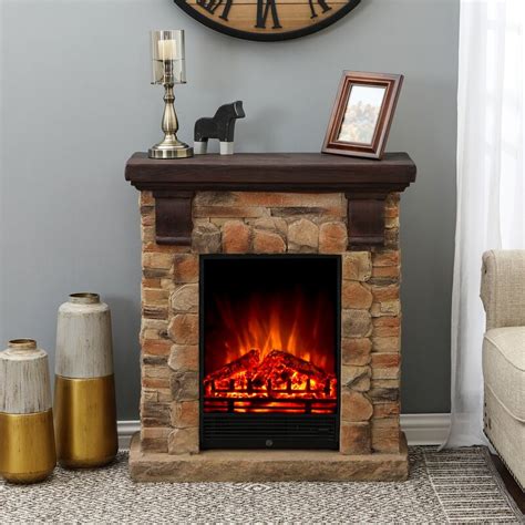Loon Peak Polystone Brick Free Standing Electric Fireplace Heater