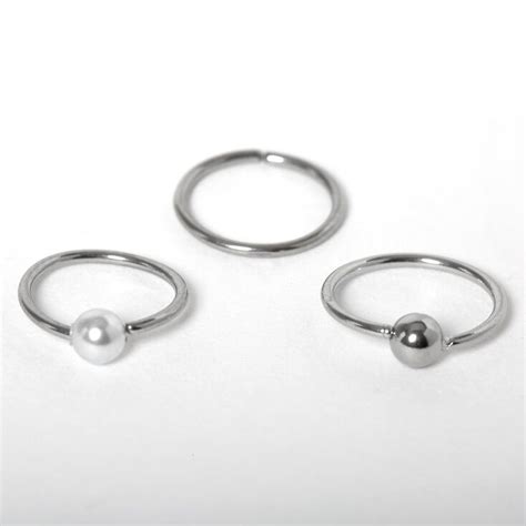 Silver 20g Beaded Nose Rings 3 Pack Claires Us