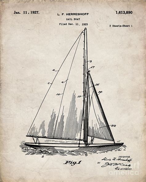 Sailboat Patent Yacht Art Antique Vintage Digital Art By Patent