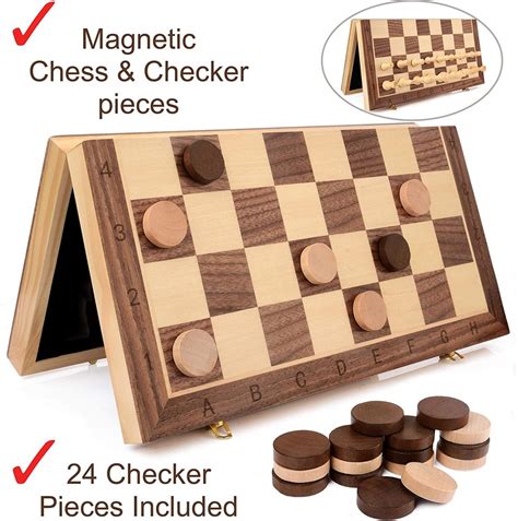 Magnetic Wooden Chess Checkers Set For Kids And Adults 15 Staunton