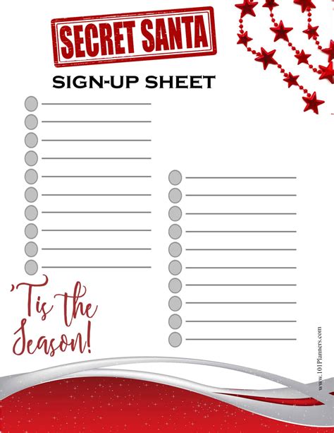 Free Printable Secret Santa Sheet Template
