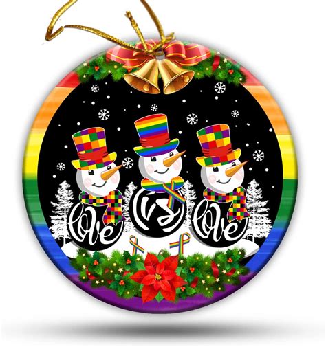 Jump Up 2021 Snowman Love Is Christmas Ornament Lesbian