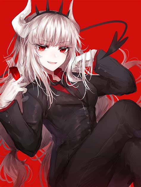 Demon Anime Girl With White Hair And Red Eyes