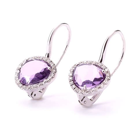 Amethyst Earrings With Brilliant Cut Diamonds And Carat White Gold