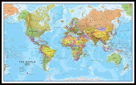 Large World Wall Map Political Pinboard And Framed Black