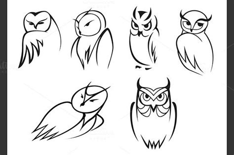 Owl Bird Icons In Outline Style Simple Owl Tattoo Owl Tattoo Design