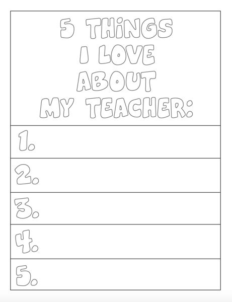 5 Things I Love About My Teacher And School Coloring Page Mothers Day