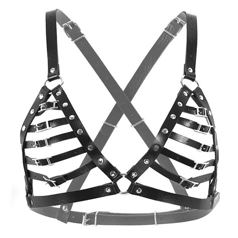 Sexy Pu Leather Harness For Women Fashion Punk Gothic Sexy Hollow Out Cups Underwear Bra Chest