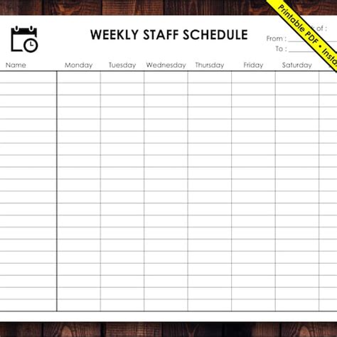 Weekly Staff Schedule Weekly Employee Schedule Printable Etsy