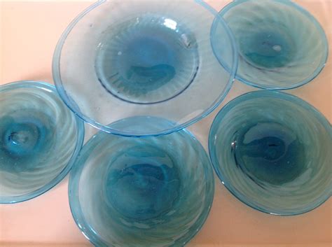 Hand Blown Turquoise Glass Rustic Plates Set Of 5