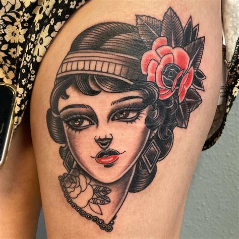 Traditional Pin Up Girl Face Tattoo