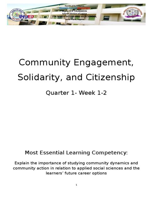 Community Engagement Solidarity And Citizenship Quarter 1 Week 1 2