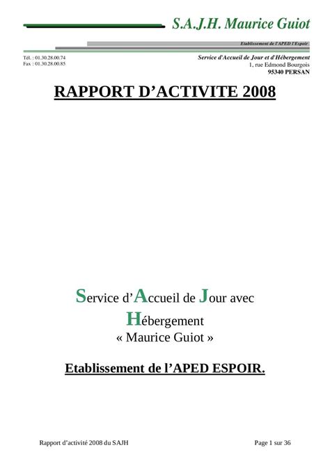Rapport Dactivité Sajh2008 Par Direct Sajh 2 Fichier Pdf