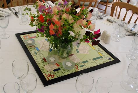 It is a do things with pieces, score points and move a marker game which is traditionally not associated with party games but this is a great one for a group of up to 8 people. Board games used as table decorations | Board game wedding ...