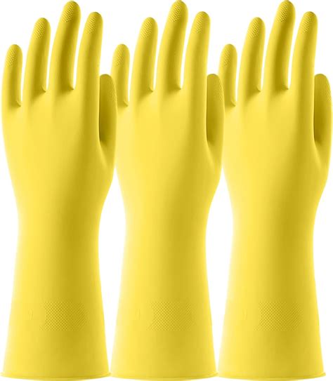 LAMSTOM Pairs Yellow Reusable Rubber Gloves For Dishwashing Cleaning Grippy Latex Dish