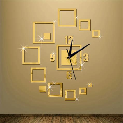 Modern Creative Wall Clocks Home Decor Crystal Mirror Square Box Living
