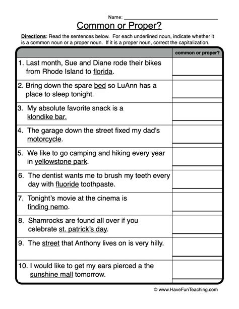 Types Of Nouns Worksheet Common And Proper Nouns Worksheet For Sexiz Pix
