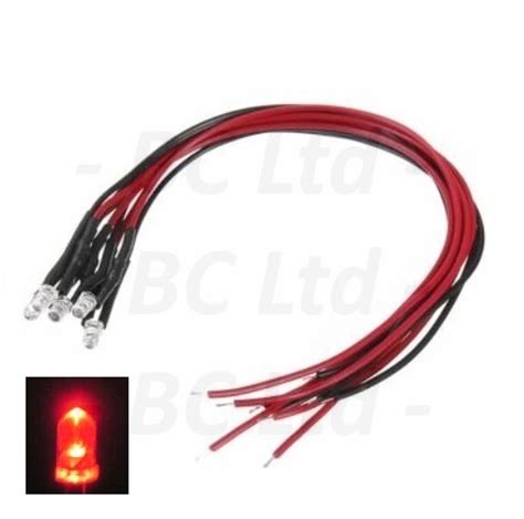 5x 3mm Flashing Red Ultra Bright Pre Wired Led 9v ~ 12v 5 Pieces Bright Components