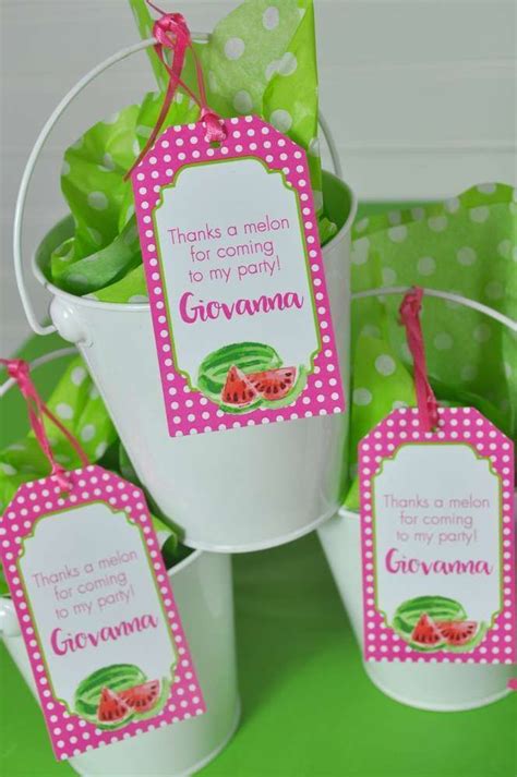 Fun Favor Buckets At A Watermelon Baby Shower See More Party Ideas At