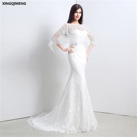 in stock ivory sexy mermaid wedding dress lace cape wedding dresses long bridal gown elegant