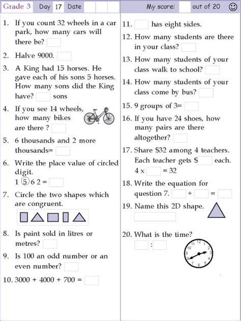 Mental Math Worksheet Grade 3