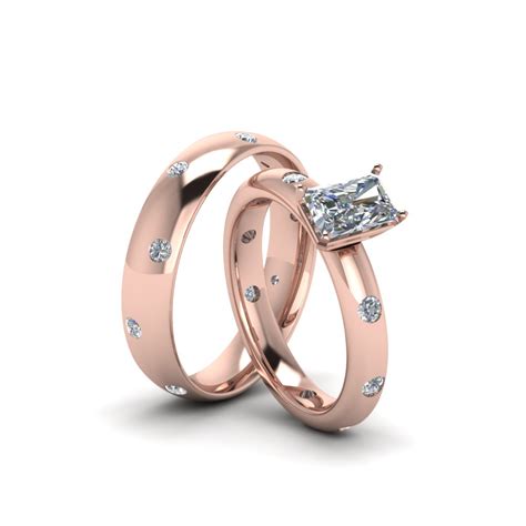 Radiant Cut Matching Wedding Rings For Couples In 18k Rose Gold Fascinating Diamonds