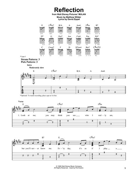 Reflection Pop Version From Mulan Easy Guitar Tab Online Noten Von