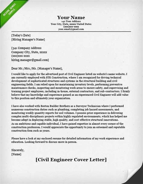 Cover Letter Template Engineering Civil Engineering Cover Letter Example