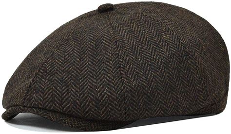 Voboom Men Wool Blend Newsboy Cap 8 Panel Hat Tweed Cap Herringbone