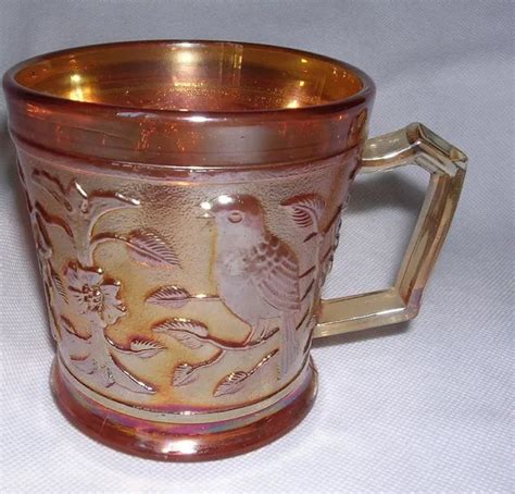 Vintage Imperial Carnival Glass Marigold Orange Bird Robin Flower Mug Cup 1920s 24 99 Picclick