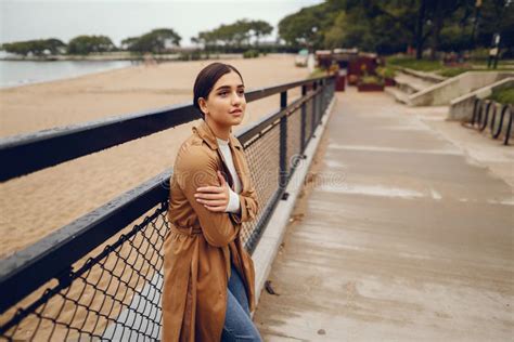 Woman Walks The Streets Of Chicago Stock Image Image Of Fall Clothes