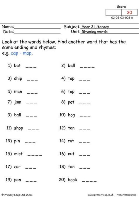 You can do the exercises online or download the worksheet as pdf. PrimaryLeap.co.uk - Rhyming words Worksheet | Rhyming ...