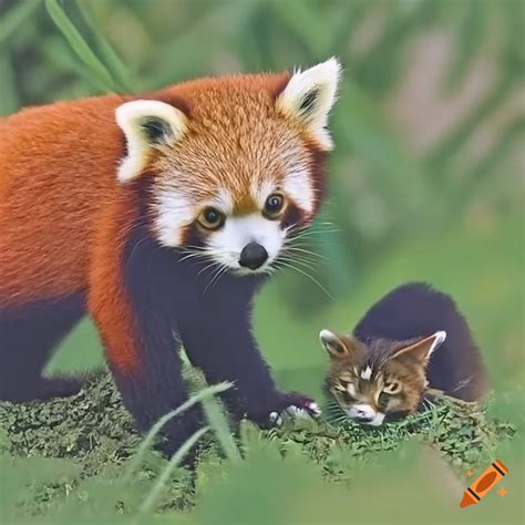 Cat And Red Panda Together