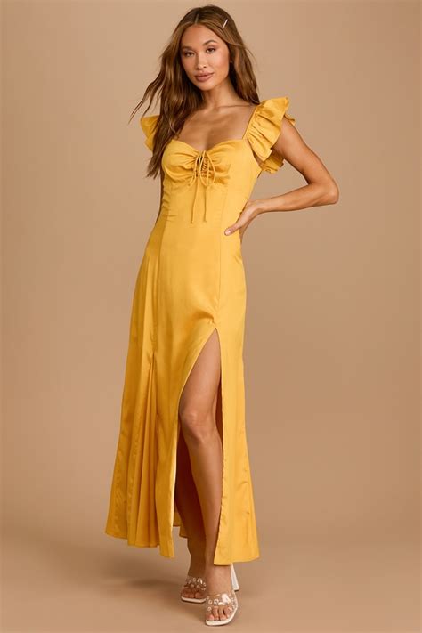 yellow maxi dress ruffled maxi dress button back dress lulus