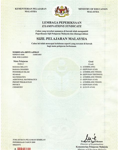 Sijil pelajaran malaysia atau akronimnya, spm merupakan pentaksiran yang dilaksanakan pada peringkat menengah atas(sekolah menengah) bagi murid tingkatan 5. My Certificate - diyanajiman