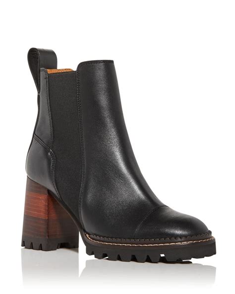 See By Chloé Leather Womens Mallory High Block Heel Chelsea Boots In