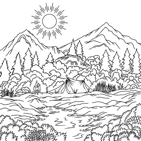 Desenho Vetorial Paisagem Montanha Para Colorir Para Crian A
