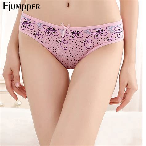 Ejumpper Pack 5 Pcs Women Sexy Panties Cotton Underwear Cute Dots Floral Print Low Waist Girls