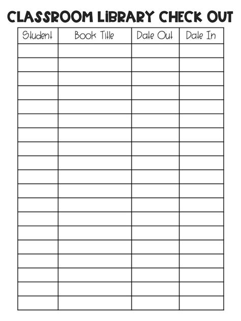 Classroom Library Checkout Template For Manual Library Book Checkout