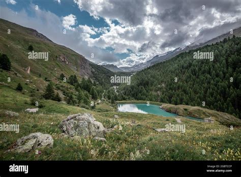Moosjisee Mountain Lake In Zermatt Along The 5 Lakes Trail In Summer