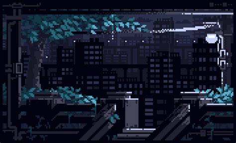 Cityscape Pixel Art At Night