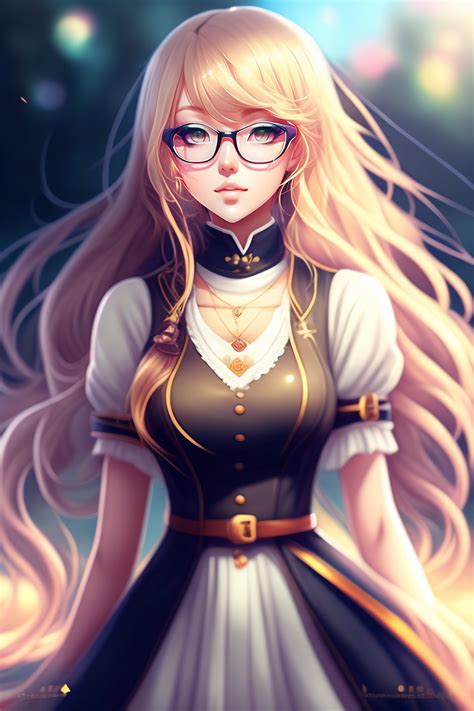 Lexica Girl Glasses Long Hair Blonde Dress Anime Style Anime