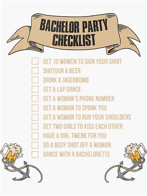 Bachelor Party Checklist Sticker For Sale By Greatblackboard Redbubble