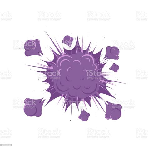 A Purple Explosion Or Boom Cloud Icon In Cartoon Style Isolated On