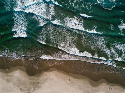 Wallpaper Ocean Aerial View Surf Waves Shore Sand Foam Hd