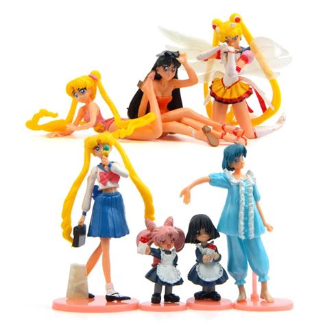 7pcsset Anime Action Figure Mini Sailor Moon And Sailor Chibimoon Cartoon Cute Small Sexy