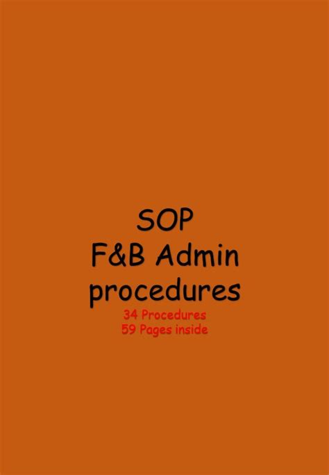 Sop Fandb Administration Package Bh First Consulting