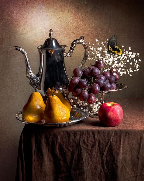 Still Life With Silverware Fruit And Butterfly Photograph By Levin