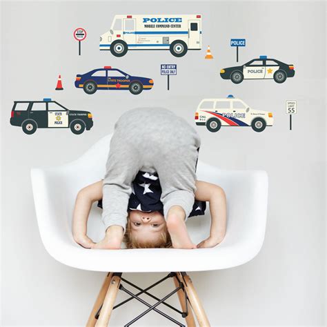 Five Police Vehicle Wall Decals Emergency Vehicle Wall Stickers With