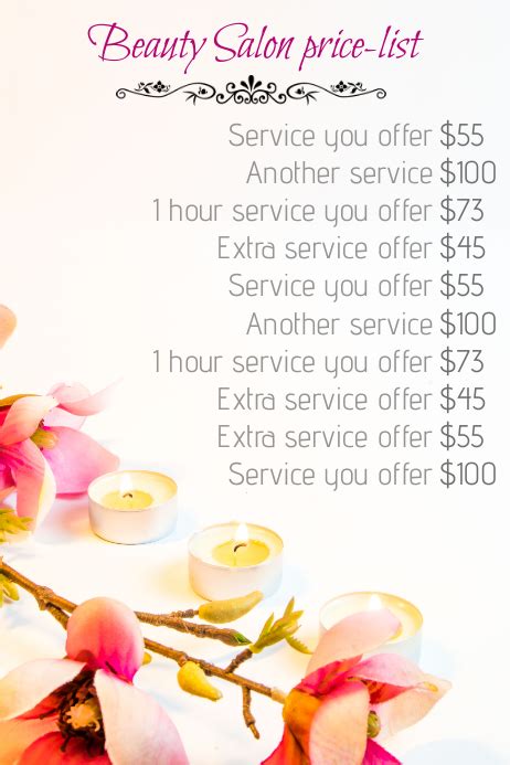 Beauty Salon Treatment Price List Template Postermywall